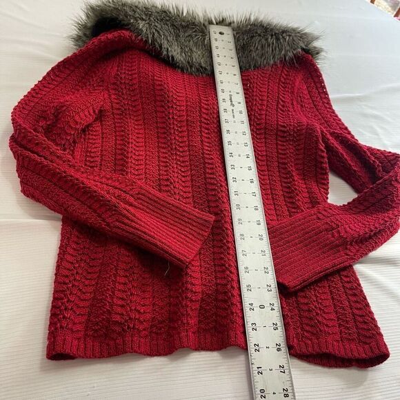 Cache Red Faux Fur Sweater Cardigan Size XL - Picture 9 of 9